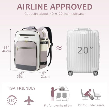 EMPSIGN 40L Travel Backpack for Women & Men - color: Beige/Dusty Pink/Grey