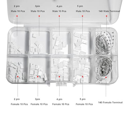 360PCS JST MX 1.25MM Connector Assortment Kit, 1.25MM Pitch Male and Female Housing Connectors, 2/3/4/5 Pin Housing Adapter Plug Terminal