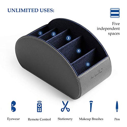 BONNY DODO Remote Control Holders Organizer Box with 5 Compartment PU Leather Multi-functional Office Desk Storage Caddy Store (Grey) - color: Grey