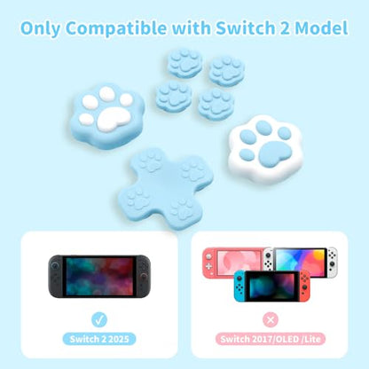 GeekShare Silicone Cross D-Pad Button Caps Set Joystick Cover, Cat Paw ABXY Key Button Thumb Grips Compatible with Switch 2 Game Console - Blue - color: Blue Cat