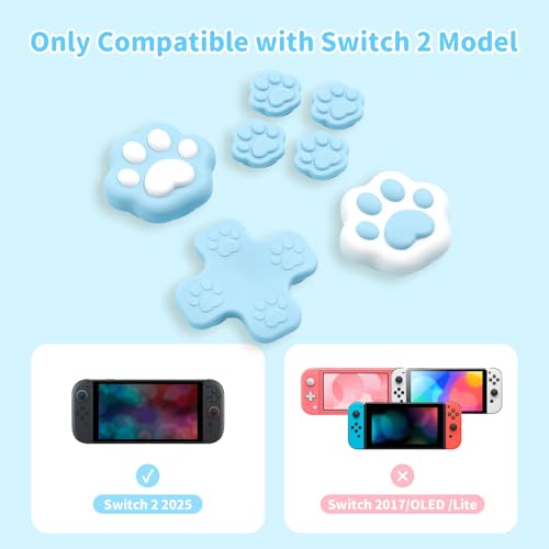 GeekShare Silicone Cross D-Pad Button Caps Set Joystick Cover, Cat Paw ABXY Key Button Thumb Grips Compatible with Switch 2 Game Console - Blue - color: Blue Cat