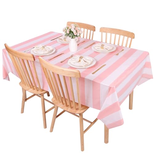 Kesfey Pink Striped Tablecloth Picnic Horizontal Stripe Table Cover 3 Packs - color: Pink Horizontal Striped