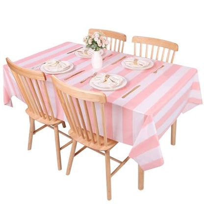 Kesfey Pink Striped Tablecloth Picnic Horizontal Stripe Table Cover 3 Packs - color: Pink Horizontal Striped