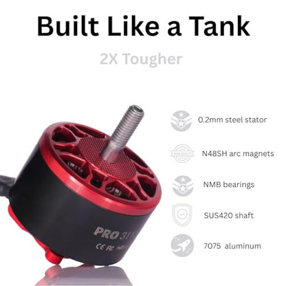 4Pcs Pro 3115-900kv Drone Brushless Motor 4-8s LiPo Kit Spare Part for 8,9,10,13inch Long Range FPV Freestyle Drones,FPV RC Quadcopter Drone Motor,1800W,4819g Thrust - color: RED