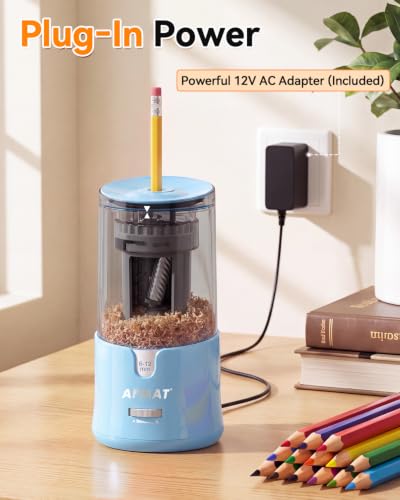 AFMAT Electric Pencil Sharpener, Plug-in Pencil Sharpener for 6-12mm Pencil - color: Cyan