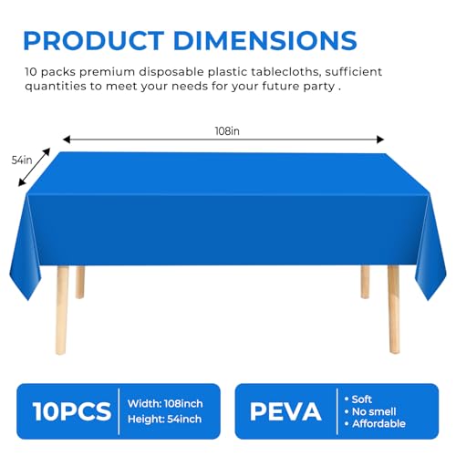 10 Pack Premium Disposable Plastic Tablecloth 54" X 108" Rectangle Table Cover for Birthdays Weddings Christmas Anniversary Buffet Table (Blue) - color: Blue, size: 54" X 108" Rectangle