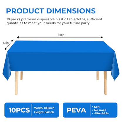 10 Pack Premium Disposable Plastic Tablecloth 54" X 108" Rectangle Table Cover for Birthdays Weddings Christmas Anniversary Buffet Table (Blue) - color: Blue, size: 54" X 108" Rectangle