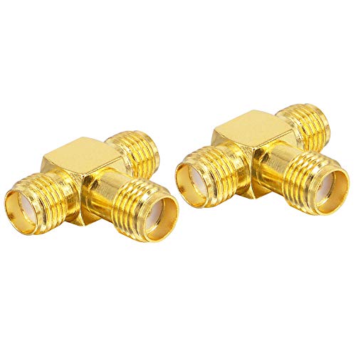 SMA Splitter Adapter SMA Female to Dual SMA Female Triple Tee Connector Splitter Antenna SMA 2-Way Converter for WiFi Aerial FPV Drone Radio Baofeng Yaesu Camera Pack of 2 - size: SMA Female to Dual SMA Female