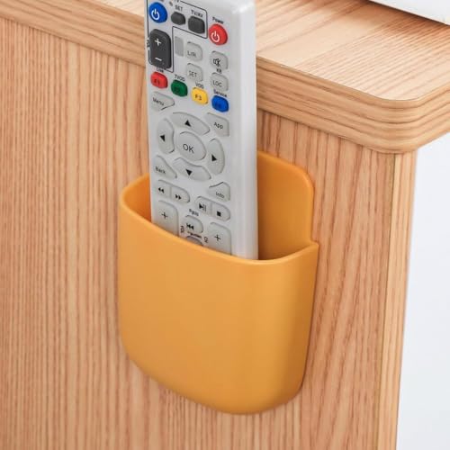 No Drill Remote Control Holder Wall Mount, Self Adhesive Storage Organizer for TV AC Remotes, Wall Mounted Caddy Basket for Bedroom, Living Room, Office and Home Accessories - color: yellow, size: moderate