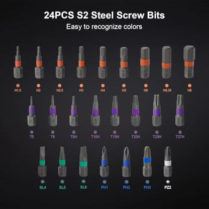 24 in 1 Magnetic Ratchet Screwdriver Set With T-Handle, Grey - color: Grey, size: 24 In 1