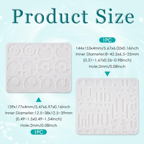 Elecrelive 2Pcs Earring Molds Round Rectangle Moon Flower Epoxy Resin Mold - color: White, Geometric