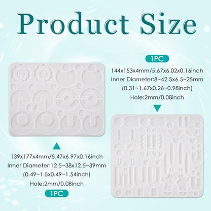 Elecrelive 2Pcs Earring Molds Round Rectangle Moon Flower Epoxy Resin Mold - color: White, Geometric