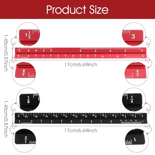 Prasacco 2 Pcs Architectural Scale Ruler 6 Inch Small Scale Ruler Mini Engineer Scale Ruler Pocket Aluminium Metal Ruler for Architects Engineering Artists Draftsman Drawing Drafting