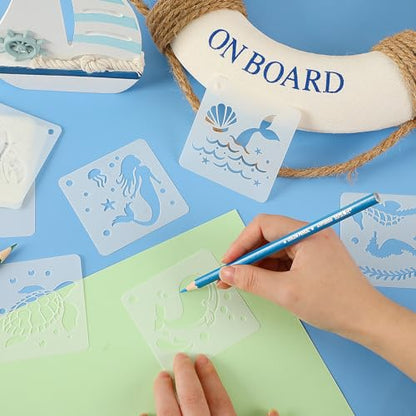 JULMELON 20 Pcs Summer Beach Stencils for Painting Ocean Sea Creatures - style: Sea Life Stencils
