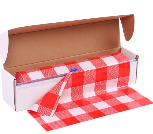 Kesfey Plastic Tablecloth Rolls 54 inch X 120ft Red Gingham Table Cloth - color: Red Checkered