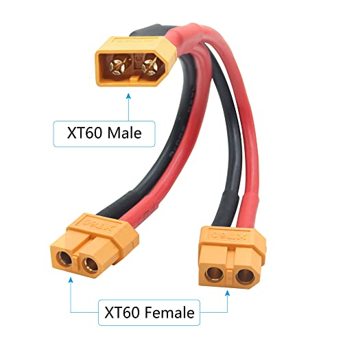 Short XT60 Parallel Battery Connector Cable 3.9", Y Splitter Adapter Plug - size: XT60 1 Male to 2 Female - 1Pcs