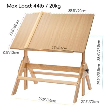 MEEDEN Wood Adjustable Drafting Table: 35.5" x 23.5" Art Drawing Desk - color: Natural Table