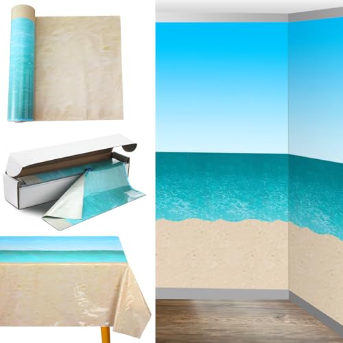 Oudain 54 Inch x 100 ft Summer Ocean Beach Tablecloth Roll Cutter Box - style: Ocean