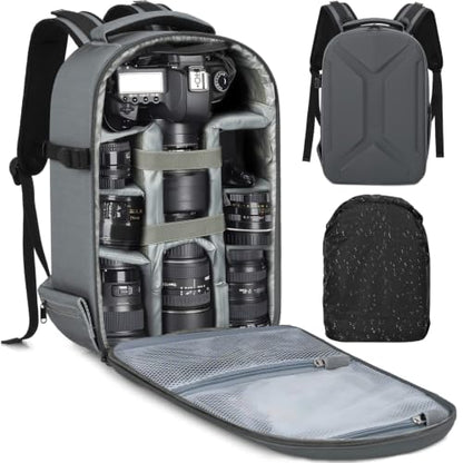 TORIBIO Large Hardshell Camera Backpack DSLR/SLR/Mirrorless Photography Bag - color: Grey