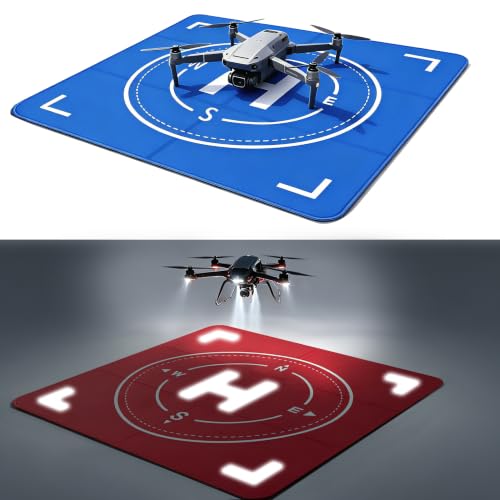 Drone Landing Pad Weighted, Foldable Launch Pad for DJI Drone Accessories - color: Blue/Red, size: 20-inch square