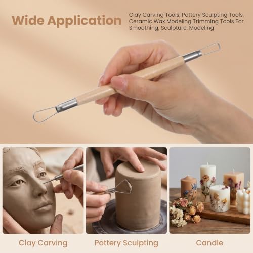 8 PCS Modeling Clay Sculpting Tools Set, Clay Tools Double-Sided, Pottery Trimming Tool Polymer Wire Loop Sculpture Set with Wooden Handle for Ceramic Wax Carving Modeling DIY