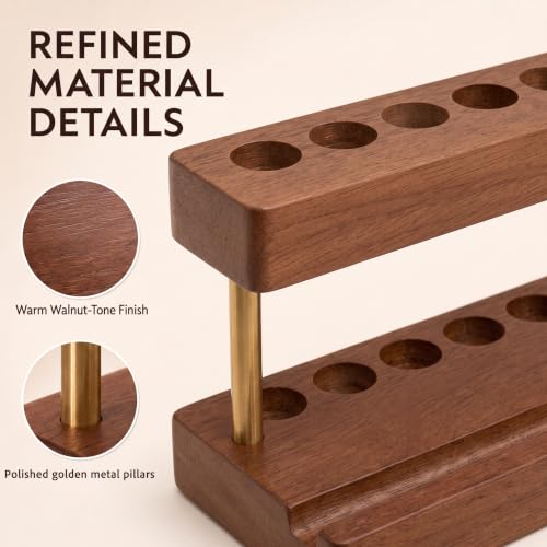 Pen Holder for Desk, Pencil Organizer, Fountain Pen Display Stand - color: Single-row - Walnut