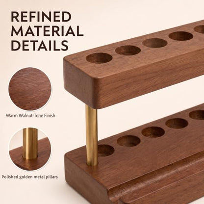 Pen Holder for Desk, Pencil Organizer, Fountain Pen Display Stand - color: Single-row - Walnut