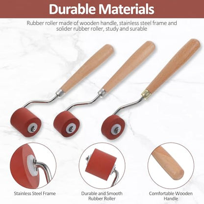 3Pcs Rubber Brayer Rollers,Brayer Ink Roller with Comfort Grip for Crafting Rubber Brayer Roller Brayer Ink Roller for Stamping,Printing,Printmaking
