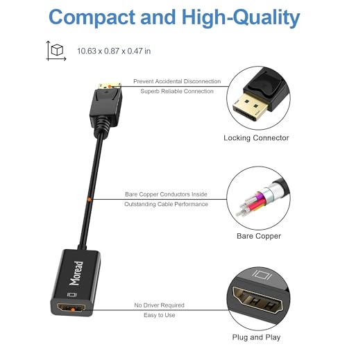 Moread 4K DisplayPort to HDMI Adapter, Male to Female, Black