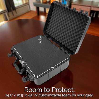 CASEMATIX 16" Hard Case with Foam – Hard Shell Protective Case with Pluckable Pre-Diced Foam Interior for Electronics, Tools, Cameras and Accessories