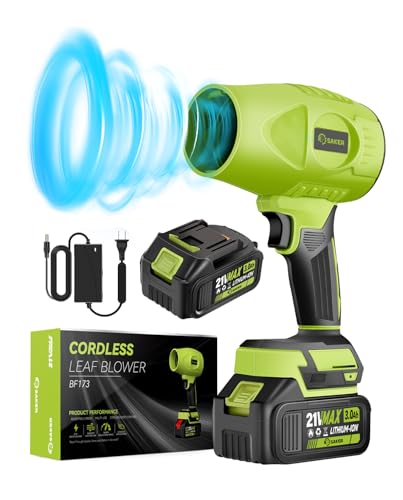 Saker Cordless Leaf Blower Portable Dust Cleaner Handheld Blowers 2 x 4.0Ah Batteries 180000 RPM Air Duster with Adjustable Speed for Drying Patio Cleaning Green - color: Green