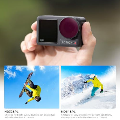 K&F Concept 4 Pack ND/PL Filter Kit Compatible with DJI Osmo Action 4, ND8/PL ND16/PL ND32/PL ND64/PL Neutral Density Polarizing Multi-Function Filters for Osmo Action 4