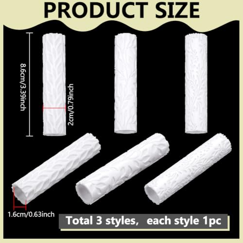 PH PandaHall 3 Styles Polymer Clay Texture Roller Embossing Pottery Texture Rollers Leaf Pattern Clay Roller Pottery Tools for Earrings Making DIY Jewelry Craft, Great Work with Polymer Clay Cutters