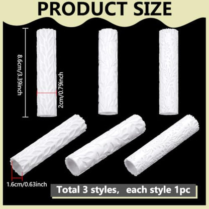 PH PandaHall 3 Styles Polymer Clay Texture Roller Embossing Pottery Texture Rollers Leaf Pattern Clay Roller Pottery Tools for Earrings Making DIY Jewelry Craft, Great Work with Polymer Clay Cutters