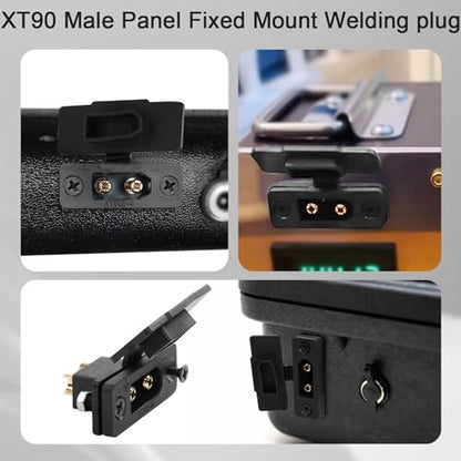 QIANRENON XT90 Male Fixed Mount Solder Connector Gold Plated XT90E-M Male Panel Mount Weld Adapter XT90 Model Airplane High Current Plug 30A 12AWG,Dust Cover,for Lithium Battery RC Car,Black,2Pcs - style: M