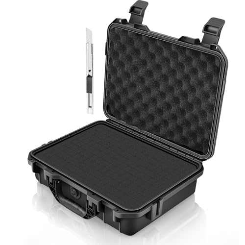 GreenCycle 14.3 x 11.4 x 4.5 Inch Waterproof Hard Case with DIY Customizable Foam Insert Portable Protective Storage Case with Knife for Camera Drones Equipments Tools Test Instruments,Black - color: Black, size: 14.3x11.4x4.5"