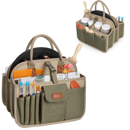 Pottery Tool Organizer Bag, Art Supply Studio Bag, Clay Tool Storage Caddy - color: Khaki+Green