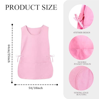 Cobbler Apron Unisex Smock Apron with Side Ties and 2 Deep Pockets Unisex Apron for work kitchen - color: Pink