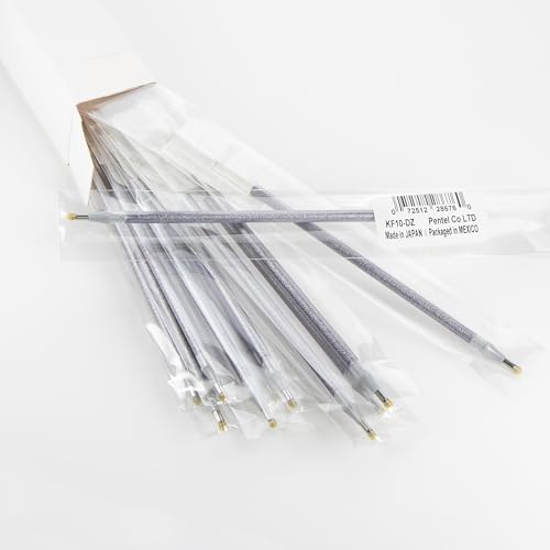 Pentel Arts Sparkle Pop Gel Pen Refill, (1.0mm), Bold Line, Silver-Light Silver Ink, Pack of 12 Refills (KF10-DZ) - color: Silver