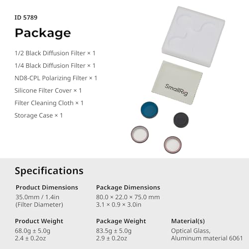 SmallRig Nano Filters Kit for DJI Osmo Nano, Including 1/2 Black Diffusion Filter, 1/4 Black Diffusion Filter, and ND8-CPL Polarizing Filters - style: Black Mist & ND8-CPL Kit
