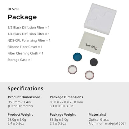 SmallRig Nano Filters Kit for DJI Osmo Nano, Including 1/2 Black Diffusion Filter, 1/4 Black Diffusion Filter, and ND8-CPL Polarizing Filters - style: Black Mist & ND8-CPL Kit