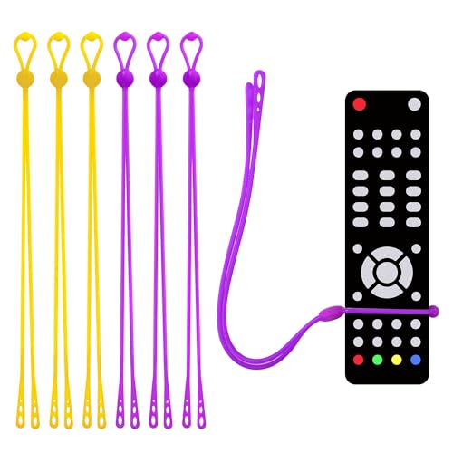 6pcs Silicone Remote Tether, Bright Remote Control Finder Control Pigtail Handheld TV Locator Leash for Lost Solution for Apple Samsung Sony (Purple, Yellow) - color: Purple and Yellow