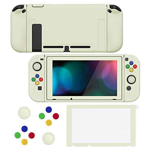 PlayVital ZealProtect Soft Protective Case for Nintendo Switch, Flexible Cover Protector for Switch with Tempered Glass Screen Protector & Thumb Grip Caps & ABXY Direction Button Caps - Antique Yellow - color: Antique Yellow