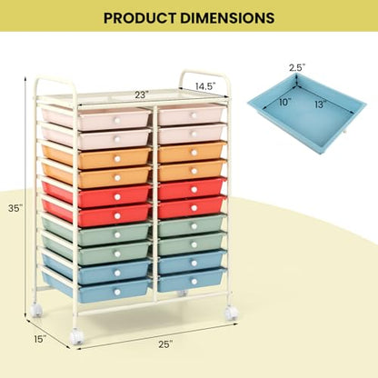 DREAMADE Rolling Cart With Storage Drawers, Utility Cart With Removable Plastic Drawers, Lockable Wheels for Classroom Organization, Art Supplies, Office, Scrapbook (20 Drawers, Macaron) - color: Macaron, style: 20 Drawers