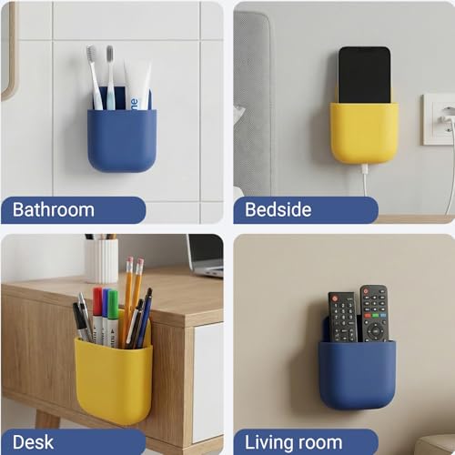 Remote Holder Wall Mount -TV Remote Control Holder Organizer, Multi-Purpose Organizer Box for sitting room, 2-Pack(Blue + Yellow) - color: Blue and yellow