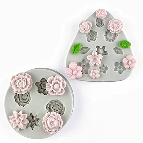Flower Polymer Clay Molds, 2Pcs Polymer Clay Molds for Jewelry Making, Daisy Sunflower Rose Miniature Silicone Molds (13Flowers) - color: 13Flowers