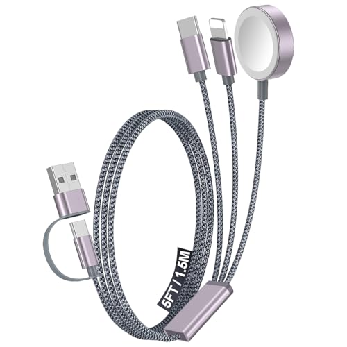 1Pack Travel Essentials for Apple Watch Charger,3-in-2 Multi Charging Cable - color: Gray, size: 1Pack-5 FT