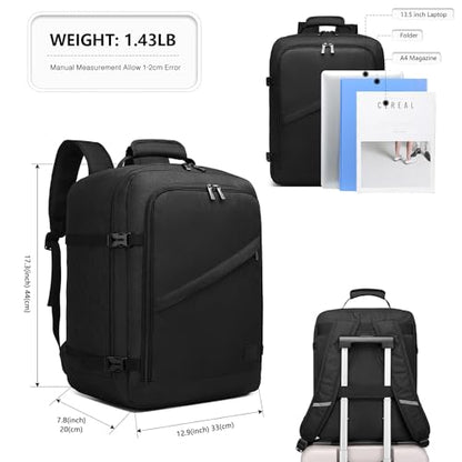 Kono Travel Backpack Airline Approved Overhead Bin Personal Item Bag - color: Black, size: Medium