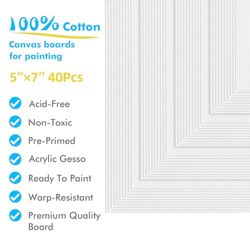 GOTIDEAL Bulk Canvases for Painting, 5 x 7 inch Value Pack of 40 - size: 5x7 inch
