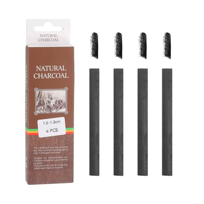 MECCANIXITY Pack of 4 Willow Charcoal Sticks 10-13mm Willow Charcoal Black